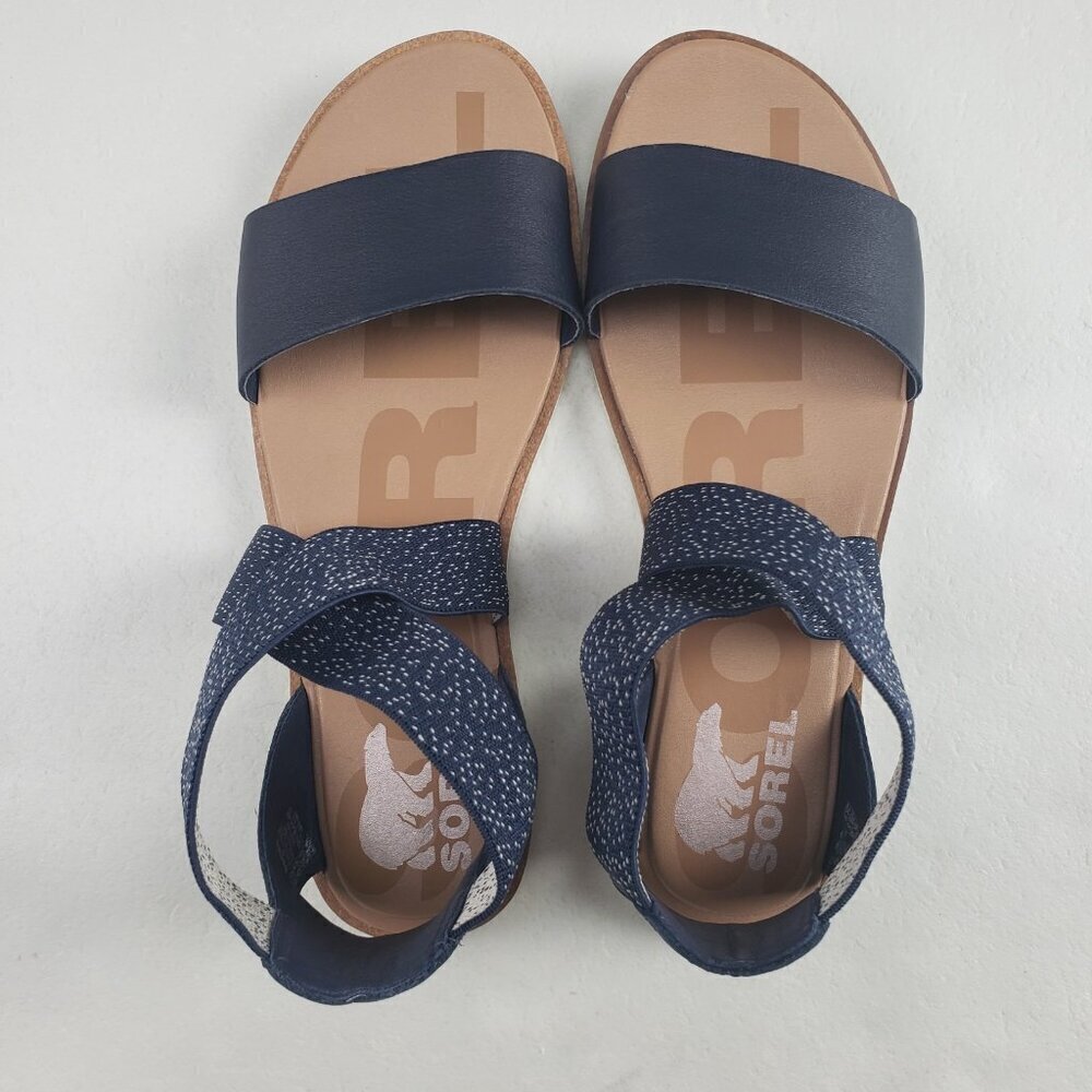 Sorel Ella II Strappy Sandal Womens 8.5 Blue Leather Slip On Open Toe Flat - Picture 8 of 11